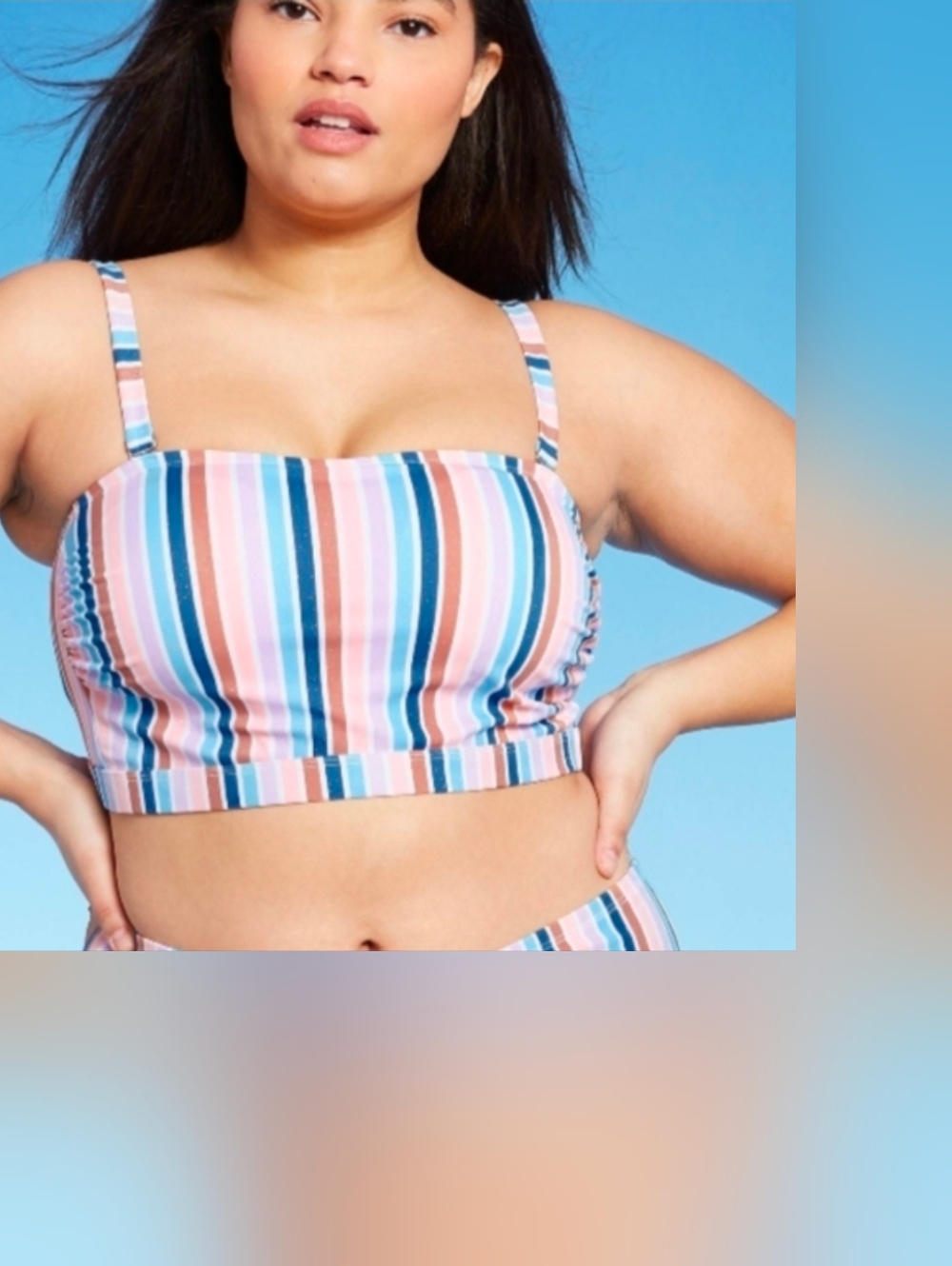 Xhilaration Pastel Striped Bandeau Bikini Top 20W Removable Adjustable Strap